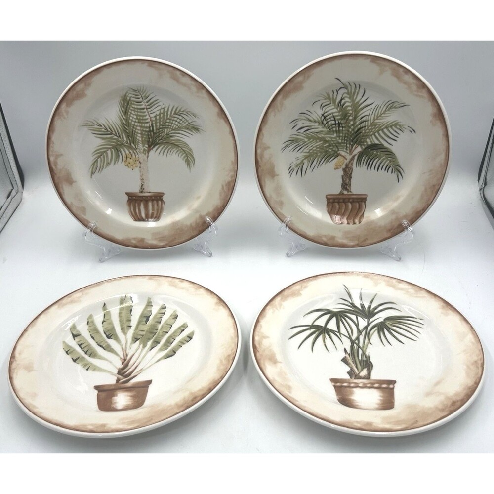 Salad Plates Set of 4 American Atelier West Indies Palm Tree 7.75" 5171 Vintage
